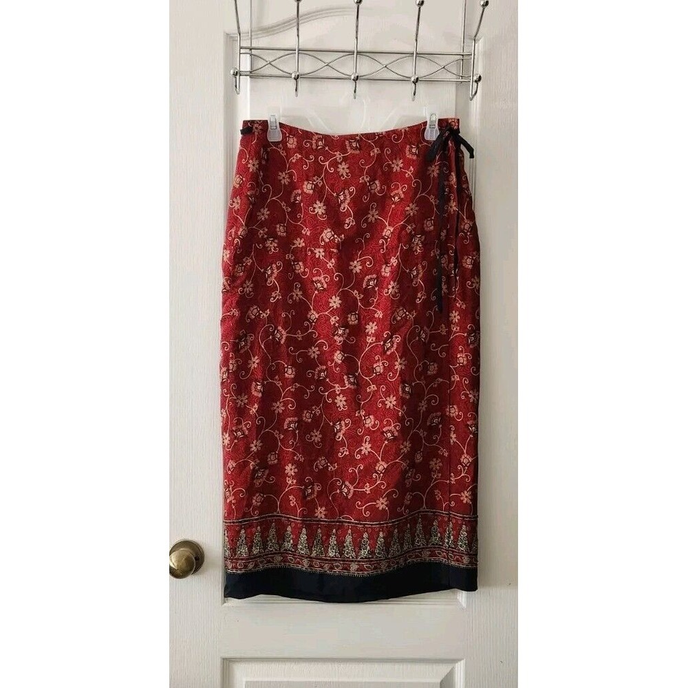 Vintage Liz Claiborne 100% Silk Wrap Maxi Lined Boho Hippie Flora Skirt Size 12